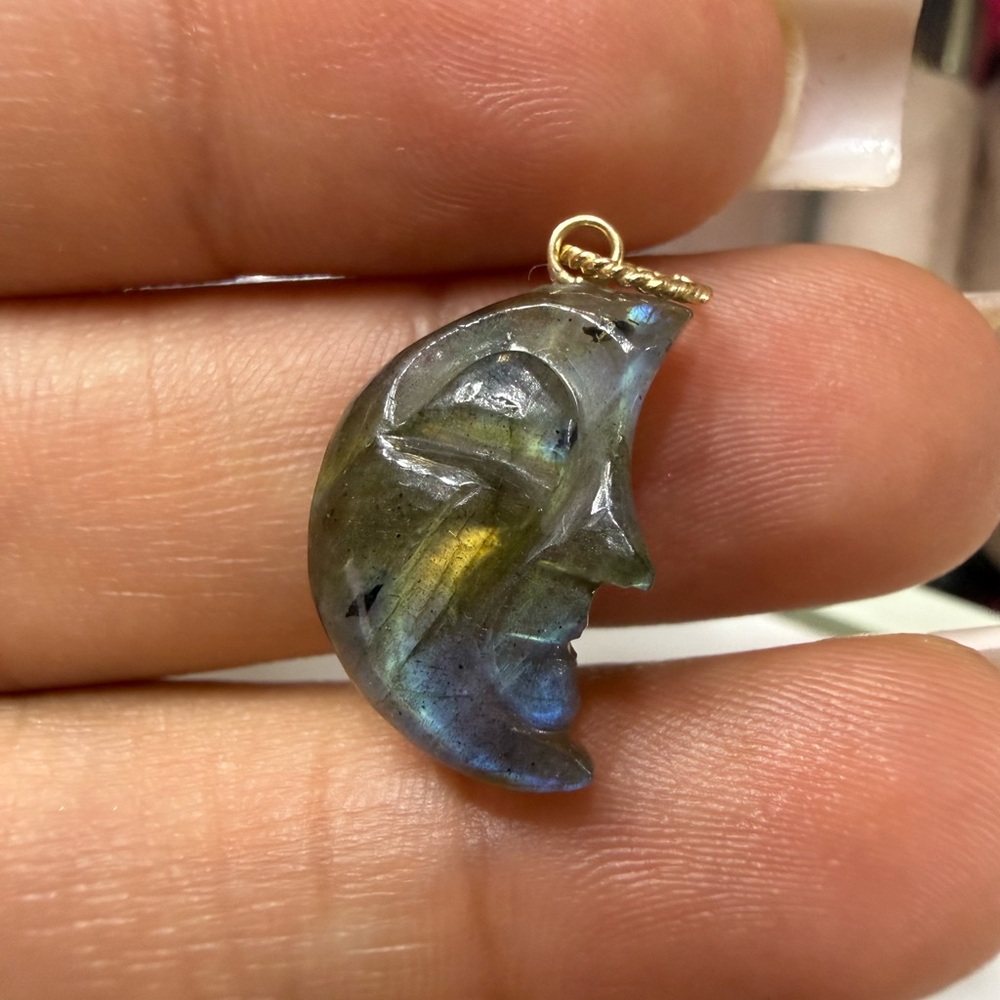 Labradorite Moon Pendant 14k